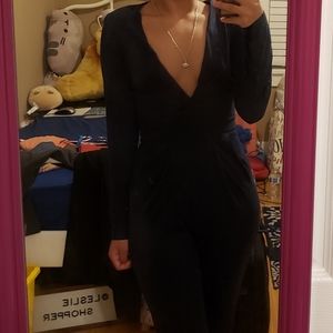 A'gaci Navy Faux Suede Jumpsuit